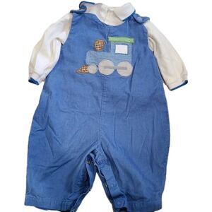 Infant Baby 3 Months Petit Ami Corduroy Train Overall & Shirt Set. Cute